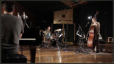 Studio session with drummer and upright bass player